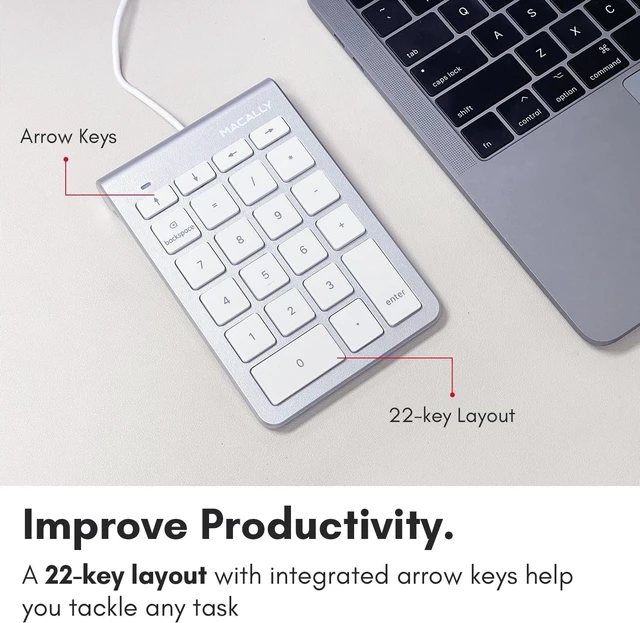 Alt view image 11 of 14 - USB C Wired Number Pad for Mac - 10 Key USB Keypad, Type C Numeric pad, Number Keypad for Keyboard and Number Pad for Laptop, MacBook Pro/Air, iMac, and PC - 5ft Cable Numpad - Silver Keypads