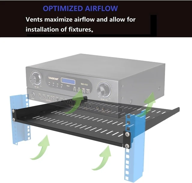Alt view image 11 of 14 - JINGCHENGMEI 1U Server Rack Shelf, Universal Vented Rack Mount Cantilever Tray Deep Adjustable 16-20 inches for 19 Inch Networking Equipments Rack Enclosure, Black (1U16In)