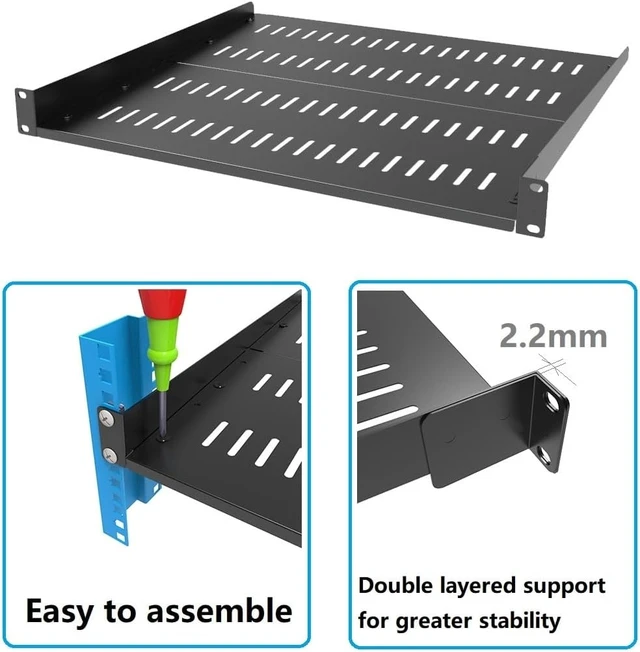 Alt view image 13 of 14 - JINGCHENGMEI 1U Server Rack Shelf, Universal Vented Rack Mount Cantilever Tray Deep Adjustable 16-20 inches for 19 Inch Networking Equipments Rack Enclosure, Black (1U16In)