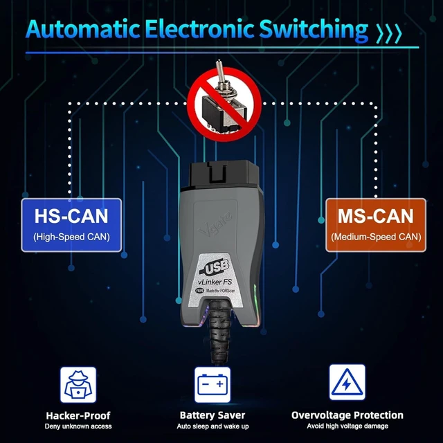 Alt view image 9 of 14 - V-gate vLinker FS USB OBD2 Adapter Diagnostic Tool for FORScan HS/MS-CAN Car Auto Switch, ECU Programming & Modification, Hacker-Proof, Unlock Advanced and Hidden Functions