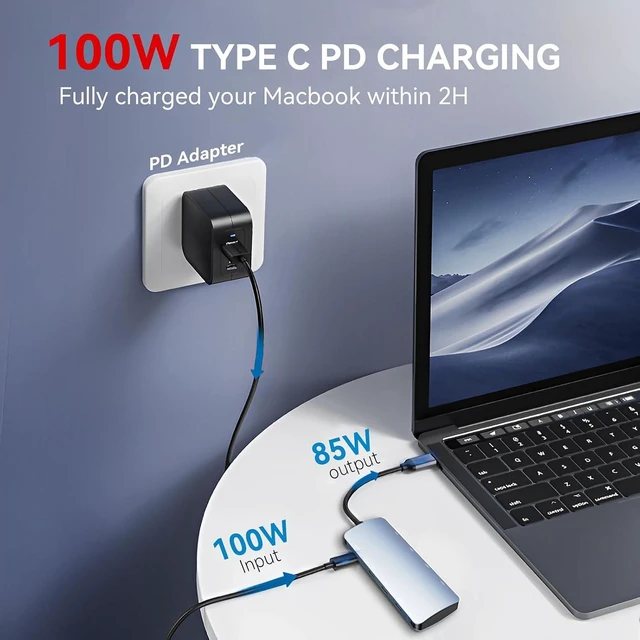 Alt view image 12 of 14 - USB C to USB Hub 8-in-1 with 4K@60Hz HDMI, 3 USB-C 3.2 Gen2 10Gbps, 3 USB A 3.2 10Gbps Ports,100W Power Delivery with 10Gbps Data, USB-C Hub Multiport Adapter for MacBook Pro and More Type C Devices