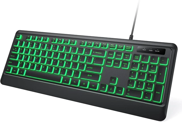 Alt view image 14 of 14 - Backlit Computer Keyboards, Wired USB LED Keyboard with 7 Colors Backlight, Plug and Play, Waterproof, Full Size Quiet Computer Keyboard for Windows Desktop, PC, Laptop, Gaming