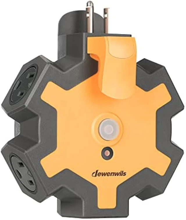 Alt view image 8 of 14 - DEWENWILS Outdoor Extension Cord Power Adapter, Heavy Duty 5-Outlet Power Hub with Swivel Safety Covers, Widely-Spaced Power Outlet for Workshop, Jobsite, Garage, 15A Circuit Breaker (Orange)
