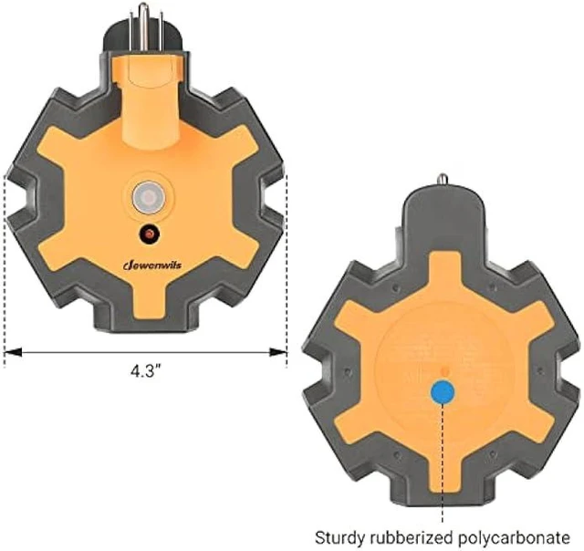 Alt view image 10 of 14 - DEWENWILS Outdoor Extension Cord Power Adapter, Heavy Duty 5-Outlet Power Hub with Swivel Safety Covers, Widely-Spaced Power Outlet for Workshop, Jobsite, Garage, 15A Circuit Breaker (Orange)