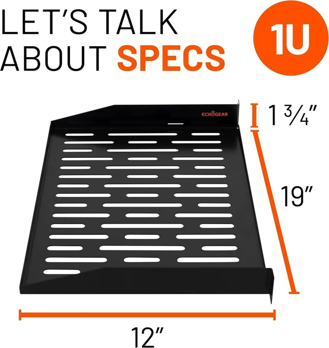 Alt view image 10 of 14 - ECHOGEAR 1U Rack Shelf - Universal Design Works with Any Rack - Holds 25lbs of Servers, Network Gear, or AV Equipment - 12" Deep Steel Shelf with Ventilated Design - Install Hardware Included