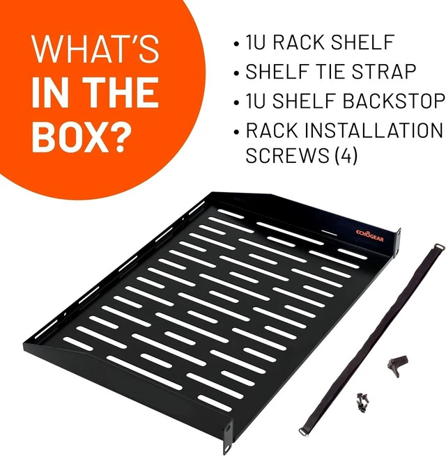 Alt view image 14 of 14 - ECHOGEAR 1U Rack Shelf - Universal Design Works with Any Rack - Holds 25lbs of Servers, Network Gear, or AV Equipment - 12" Deep Steel Shelf with Ventilated Design - Install Hardware Included