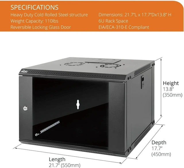 Alt view image 8 of 12 - 6U Wall Mount Server Cabinet IT Network Rack Enclosure Lockable Door and Side Panels Black,Cooling Fan,Standard Glass Door,17.7inch Depth,for 19 IT Equipment,A/V Devices