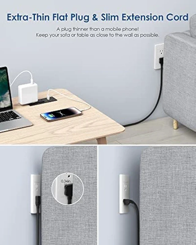 Alt view image 10 of 14 - Recessed Power Strip with 30W USB C,Ultra Thin Flat Plug Power Strip,2 Outlets 4 USB Ports,Furniture Flush Mount Desk Outlet,Recessed Outlet for Side Table/Sofa Table,6ft Cord (Black)