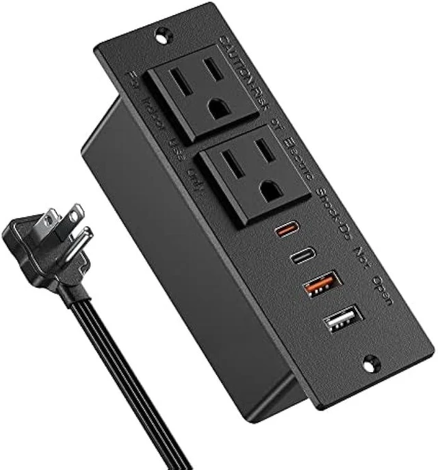 Alt view image 8 of 14 - Recessed Power Strip with 30W USB C,Ultra Thin Flat Plug Power Strip,2 Outlets 4 USB Ports,Furniture Flush Mount Desk Outlet,Recessed Outlet for Side Table/Sofa Table,6ft Cord (Black)