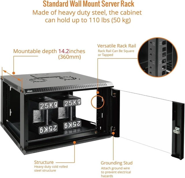 Alt view image 10 of 12 - 6U Wall Mount Server Cabinet IT Network Rack Enclosure Lockable Door and Side Panels Black,Cooling Fan,Standard Glass Door,17.7inch Depth,for 19 IT Equipment,A/V Devices