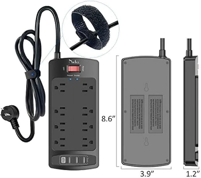 Alt view image 14 of 14 - Surge Protector Power Strip - Nuetsa Flat Plug Extension Cord with 8 Outlets and 4 USB Ports, 6 Feet Power Cord (1625W/13A), 2700 Joules, ETL Listed, Black