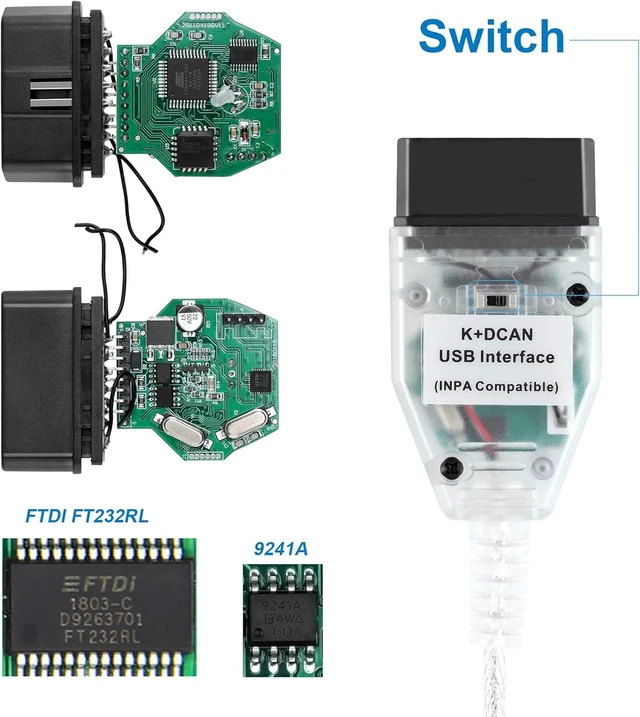 Alt view image 8 of 12 - LZLRUN K+CAN K+DCAN Car Diagnostic Tool Cable OBD USB Interface for BMW with FT232RL NCS Coding Winkfp Tool32 Programing (with Switch)