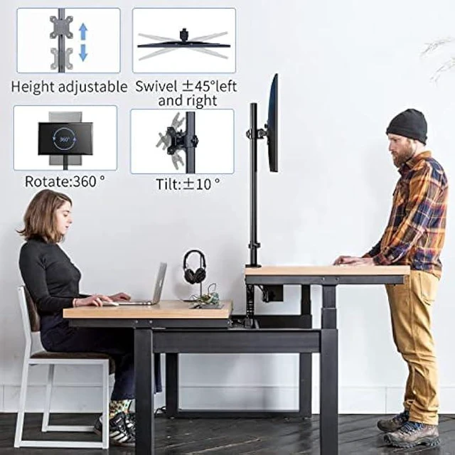 Alt view image 9 of 12 - Pholiten Single Tall Monitor Stand, Extra Tall 31 Inch Monitor Mount, Fully Adjustable Tall Monitor arm for 13-32 Inch LCD ScreenHolds up to 22lbs