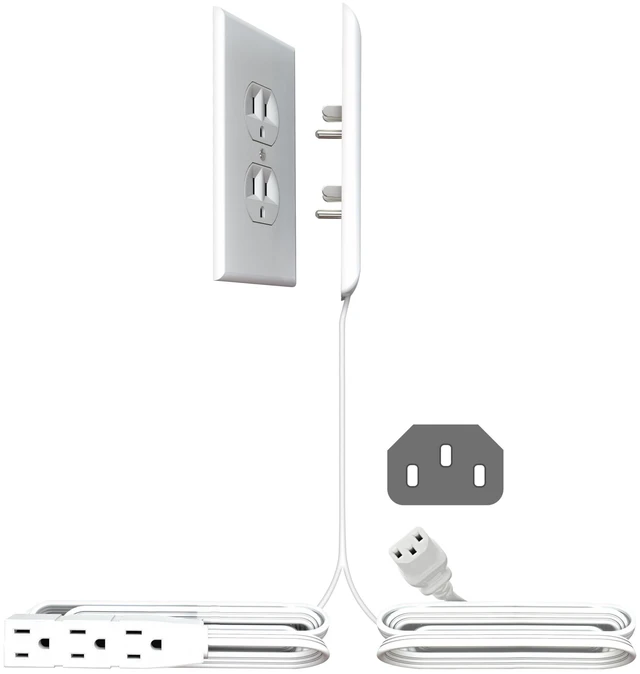 Alt view image 4 of 6 - Sleek Socket Original & Patented Ultra-Thin Outlet Concealer with Cord Concealer Kit, 5 Foot A/C Power Cord and C7 or C13 Connector for TV, and 5 Foot Cord, 3 Outlet Power Strip