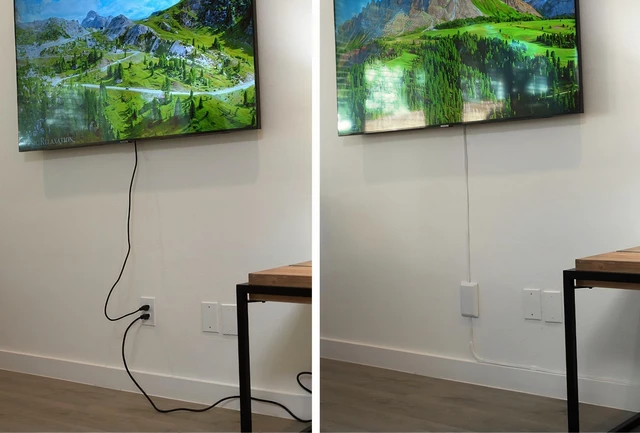 Alt view image 5 of 6 - Sleek Socket Original & Patented Ultra-Thin Outlet Concealer with Cord Concealer Kit, 5 Foot A/C Power Cord and C7 or C13 Connector for TV, and 5 Foot Cord, 3 Outlet Power Strip