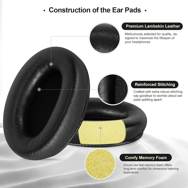 Alt view image 8 of 10 - WH-1000XM3 Replacement Ear Pads for Sony XM3 Noise Cancelling Headphones, Genuine Lambskin Leather Earpads Cushions with Softer Acoustic Memory Foam, Extra-Thickness (Black)
