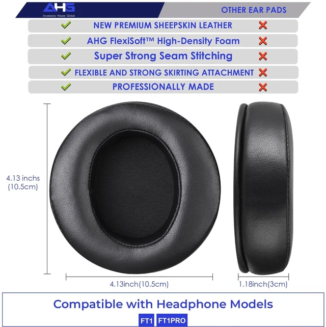 Alt view image 8 of 10 - AHG Accessory House Global Premium Upgraded Sheepskin Leather Ear Pads Memory Foam Cushions. Compatible with FiiO FT1 and FT1 Pro Headphones. Easy DIY Fit ^^ Extra Thick and Angled ^^ Luxurious Comfor