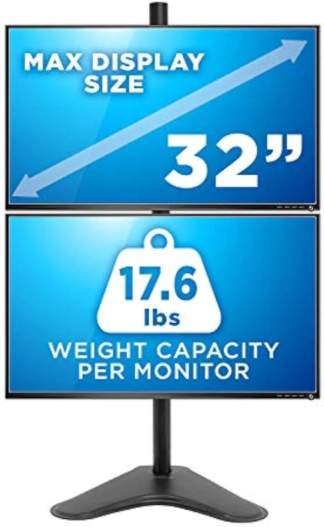 Alt view image 12 of 12 - Mount-It! Vertical Dual Monitor Stand | 2 Screen Stacked Monitor Stand | Two 24 27 29 30 32 Inch Stacking Displays | Tilt Swivel Height Adjustable | VESA 75 100 Compatible