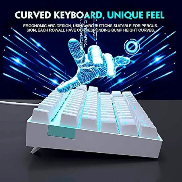 Alt view image 8 of 11 - MageGee Mechanical Gaming Keyboard with Blue Switch, Compact 87 Keys Wired Computer Keyboard for Windows Laptop PC Gamer, LED Ice Blue Backlit, White