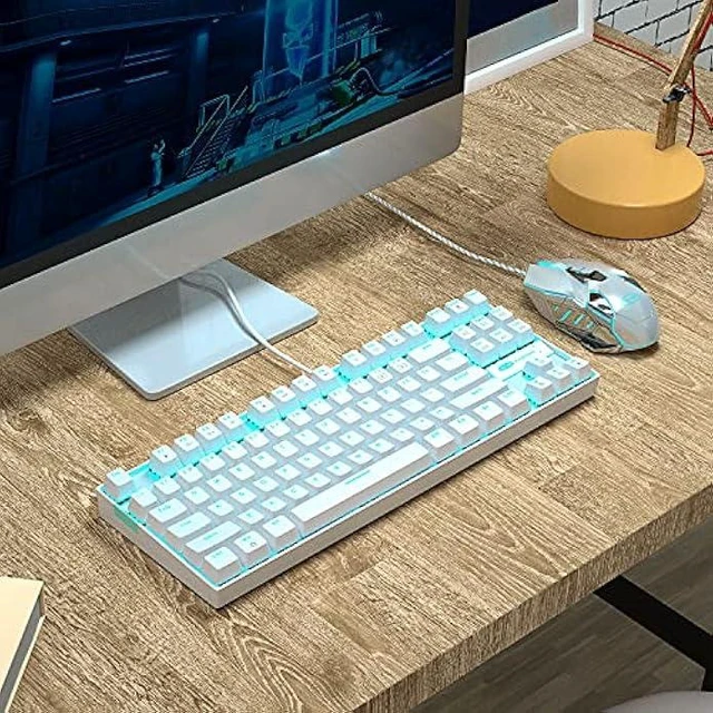 Alt view image 11 of 11 - MageGee Mechanical Gaming Keyboard with Blue Switch, Compact 87 Keys Wired Computer Keyboard for Windows Laptop PC Gamer, LED Ice Blue Backlit, White