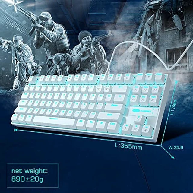 Alt view image 7 of 11 - MageGee Mechanical Gaming Keyboard with Blue Switch, Compact 87 Keys Wired Computer Keyboard for Windows Laptop PC Gamer, LED Ice Blue Backlit, White