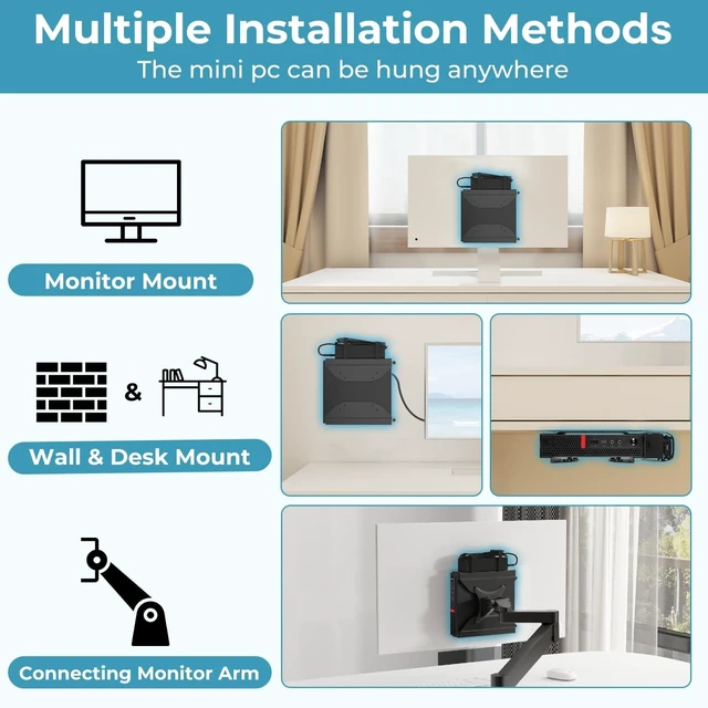 Alt view image 8 of 10 - Mount for Lenovo Mini PC VESA Mount for Lenovo ThinkCentre M910Q M720Q M700 M600 M710Q M715Q Tiny Desktop Computer Wall VESA and Under Desk Mounting Bracket or Mounting to Monitor Arm with P