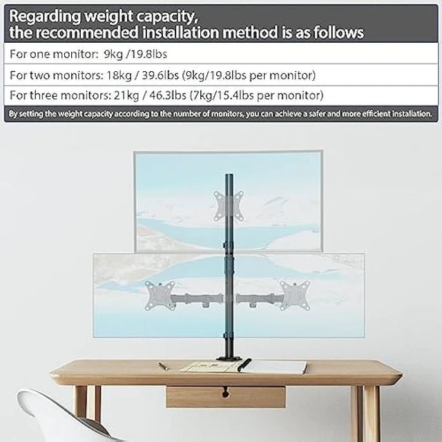 Alt view image 13 of 14 - WORLDLIFT Extra Tall Sturdy Center Pole for Monitor Arm Mount 31.9inches Steel Monitor Stand C Clamp/Grommet Pole only