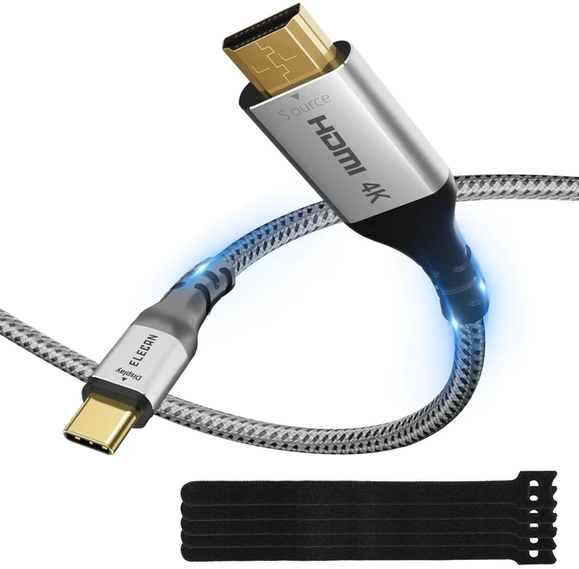 Alt view image 6 of 10 - Elecan Uni-Directional HDMI to USB-C Adapter Cable 15 Ft 4K@60Hz 2K 1080P, No USB Power Needed, Braided Converter for Touch,PS5,Xbox,Mac,Portable Monitor,VR/XR/AR+Ties-NOT USB C to HDMI