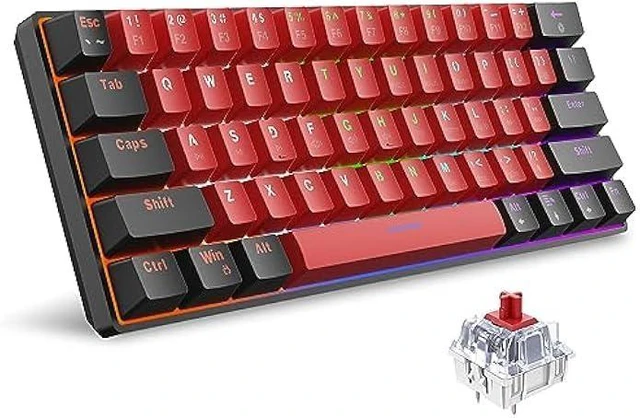 Alt view image 7 of 12 - Snpurdiri 60% Wired Mechanical Keyboard, Mini Gaming Keyboard with 61 Red Switches Keys for PC, Windows XP, Win 7, Win 10 (Black-Red, Red Switches)