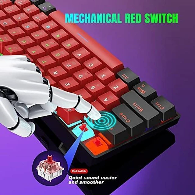 Alt view image 10 of 12 - Snpurdiri 60% Wired Mechanical Keyboard, Mini Gaming Keyboard with 61 Red Switches Keys for PC, Windows XP, Win 7, Win 10 (Black-Red, Red Switches)