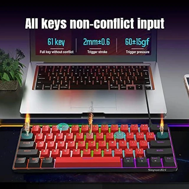 Alt view image 12 of 12 - Snpurdiri 60% Wired Mechanical Keyboard, Mini Gaming Keyboard with 61 Red Switches Keys for PC, Windows XP, Win 7, Win 10 (Black-Red, Red Switches)