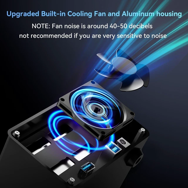Alt view image 9 of 10 - CENMATE Aluminum 2 Bay Hard Drive Enclosure with Cooling Fan for 2.5/3.5" SATA HDD/SSD with USB A/C 3.0, Support Hot Swappable, Tool-Free HDD Enclosure, DAS(NO RAID/NAS)