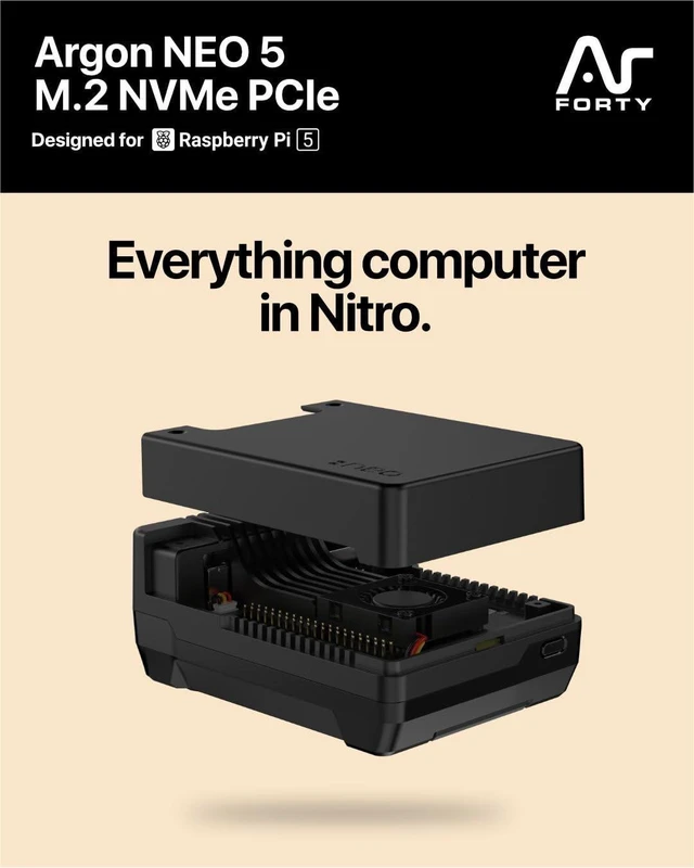 Alt view image 10 of 10 - Argon NEO 5 M.2 NVME PCIE Case for Raspberry Pi 5 ^^ Aluminum case with Built-in Fan