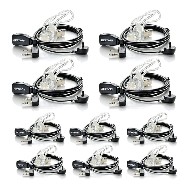 Alt view image 6 of 10 - Case of 10, Retevis Walkie Talkies Earpiece with Mic 2 Pin Acoustic Tube Headset, for RT22 RT21 RT68 H777, Compatible with Pxton Baofeng BF-888S BF-T26 Kenwood walkie talkie, Two Way Radio Earpiece