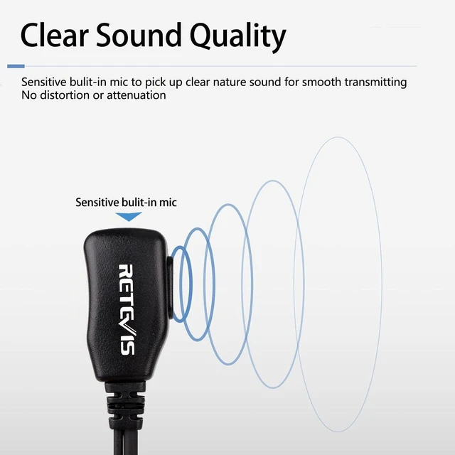 Alt view image 9 of 10 - Case of 10, Retevis Walkie Talkies Earpiece with Mic 2 Pin Acoustic Tube Headset, for RT22 RT21 RT68 H777, Compatible with Pxton Baofeng BF-888S BF-T26 Kenwood walkie talkie, Two Way Radio Earpiece