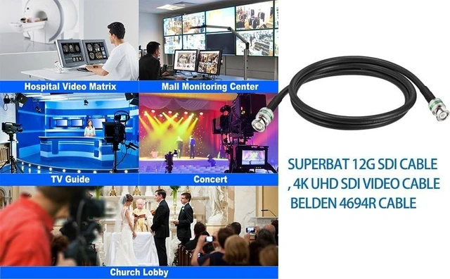 Alt view image 9 of 10 - Superbat 12G SDI Cable 25ft BNC Male Cable 75ohm Belden 4694R Black SDI Cord Support 6G-SDI/12G-SDI/4K/8K Video,for RED Komodo Camera Monitor Blackmagic Video Assist etc.