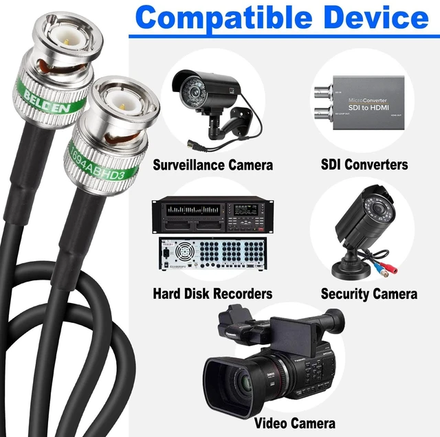 Alt view image 8 of 10 - Superbat 12G SDI Cable 25ft BNC Male Cable 75ohm Belden 4694R Black SDI Cord Support 6G-SDI/12G-SDI/4K/8K Video,for RED Komodo Camera Monitor Blackmagic Video Assist etc.