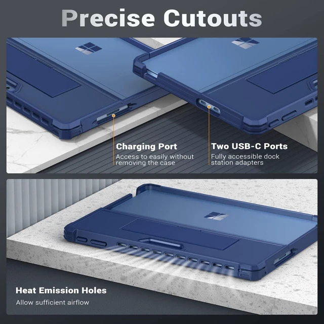 Alt view image 10 of 10 - MoKo Case Compatible with Microsoft Surface Pro 11, Surface Pro 10, Surface Pro 9 13 Inch, All-in-One Protective Rugged Cover with Hand Strap, Compatible with Type Cover Keyboard, Blue