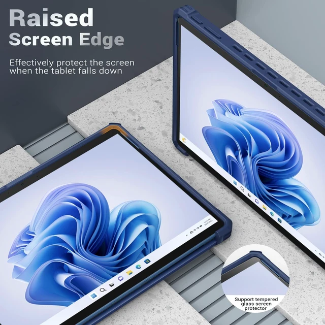 Alt view image 9 of 10 - MoKo Case Compatible with Microsoft Surface Pro 11, Surface Pro 10, Surface Pro 9 13 Inch, All-in-One Protective Rugged Cover with Hand Strap, Compatible with Type Cover Keyboard, Blue