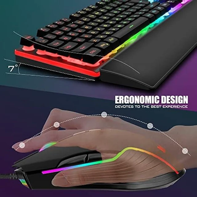 Alt view image 11 of 12 - RedThunder K10 Wired Gaming Keyboard and Mouse and Wrist Rest Combo, RGB Backlit, Mechanical Feel Anti-ghosting Keyboard + 7D 7200 DPI Mice+Soft Leather Wrist Rest 3 in 1 PC Gamer Accessories(Black)