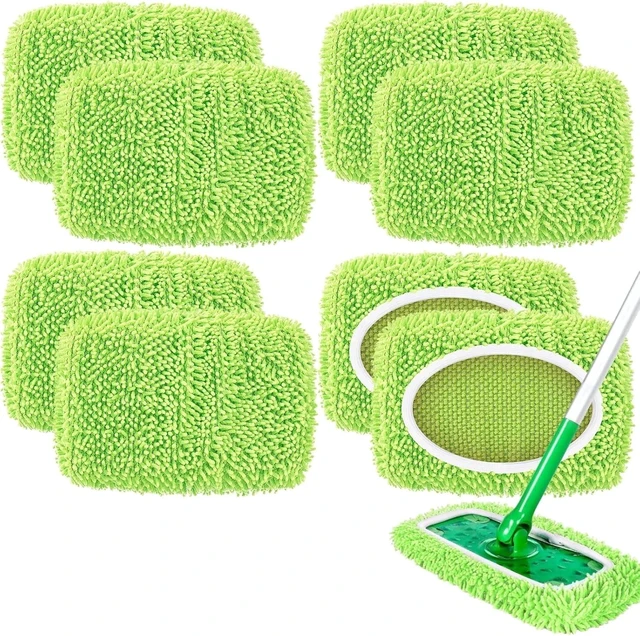 Main image of 4 Pack Reusable Mop Pads, Microfiber Chenille Washable Mop Pads for Standard Size Sweeping Mops, Dry & Wet Mopping Cloths (Green)