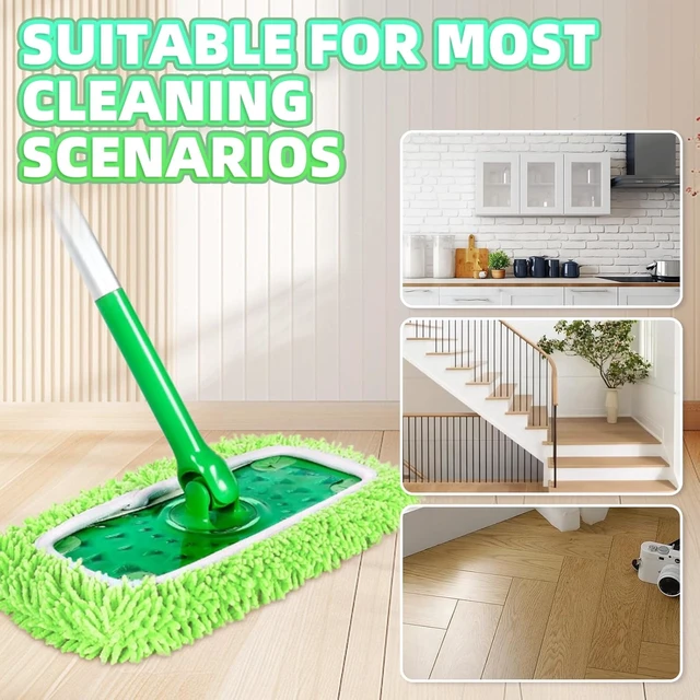 Alt view image 3 of 5 - 4 Pack Reusable Mop Pads, Microfiber Chenille Washable Mop Pads for Standard Size Sweeping Mops, Dry & Wet Mopping Cloths (Green)
