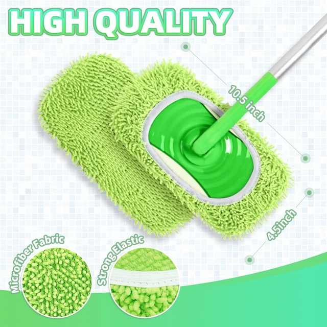 Alt view image 4 of 5 - 4 Pack Reusable Mop Pads, Microfiber Chenille Washable Mop Pads for Standard Size Sweeping Mops, Dry & Wet Mopping Cloths (Green)