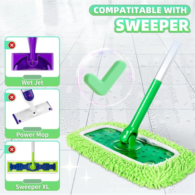 Alt view image 5 of 5 - 4 Pack Reusable Mop Pads, Microfiber Chenille Washable Mop Pads for Standard Size Sweeping Mops, Dry & Wet Mopping Cloths (Green)