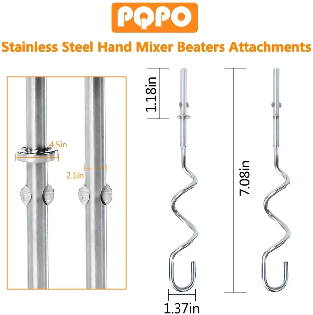 Alt view image 3 of 7 - Stainless Steel Dough Hook Attachment Compatible with KitchenAid Hand Mixer