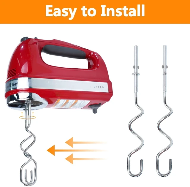 Alt view image 5 of 7 - Stainless Steel Dough Hook Attachment Compatible with KitchenAid Hand Mixer