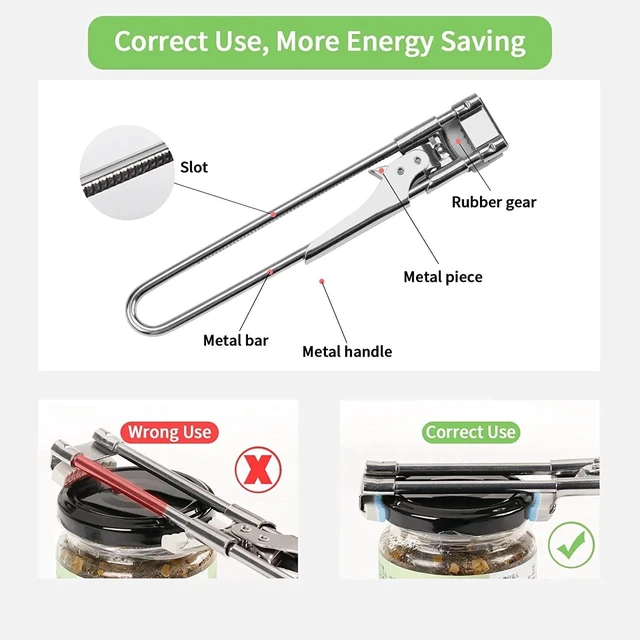 Alt view image 2 of 5 - Adjustable Jar & Bottle Opener for Seniors with Arthritis Stainless Steel Lever Grip, Rubber Pad for Weak Hands, Fits Any Size Lid2-piece set