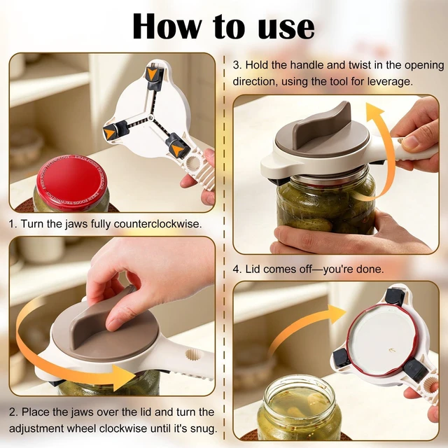 Alt view image 5 of 7 - 2026 New 4-in-1 Jar Opener - Adjustable Stainless Steel Lid Remover with Silicone Griper for Seniors & Weak Hands, Fits Kitchen Jars, Bottles & Cans