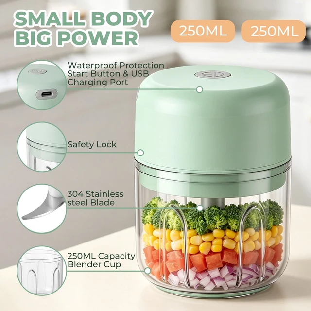 Alt view image 3 of 7 - M Buder Electric Garlic Chopper ,250ml USB Charging Food Processor, Mini Vegetable Chopper for Ginger, Chili, Fruit, Meat , 304 Stainless Steel Blades