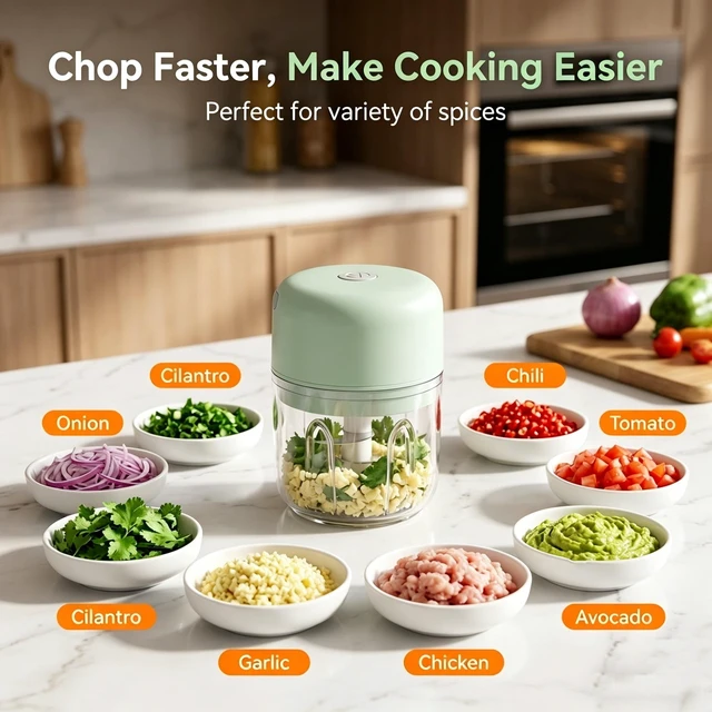 Alt view image 4 of 7 - M Buder Electric Garlic Chopper ,250ml USB Charging Food Processor, Mini Vegetable Chopper for Ginger, Chili, Fruit, Meat , 304 Stainless Steel Blades